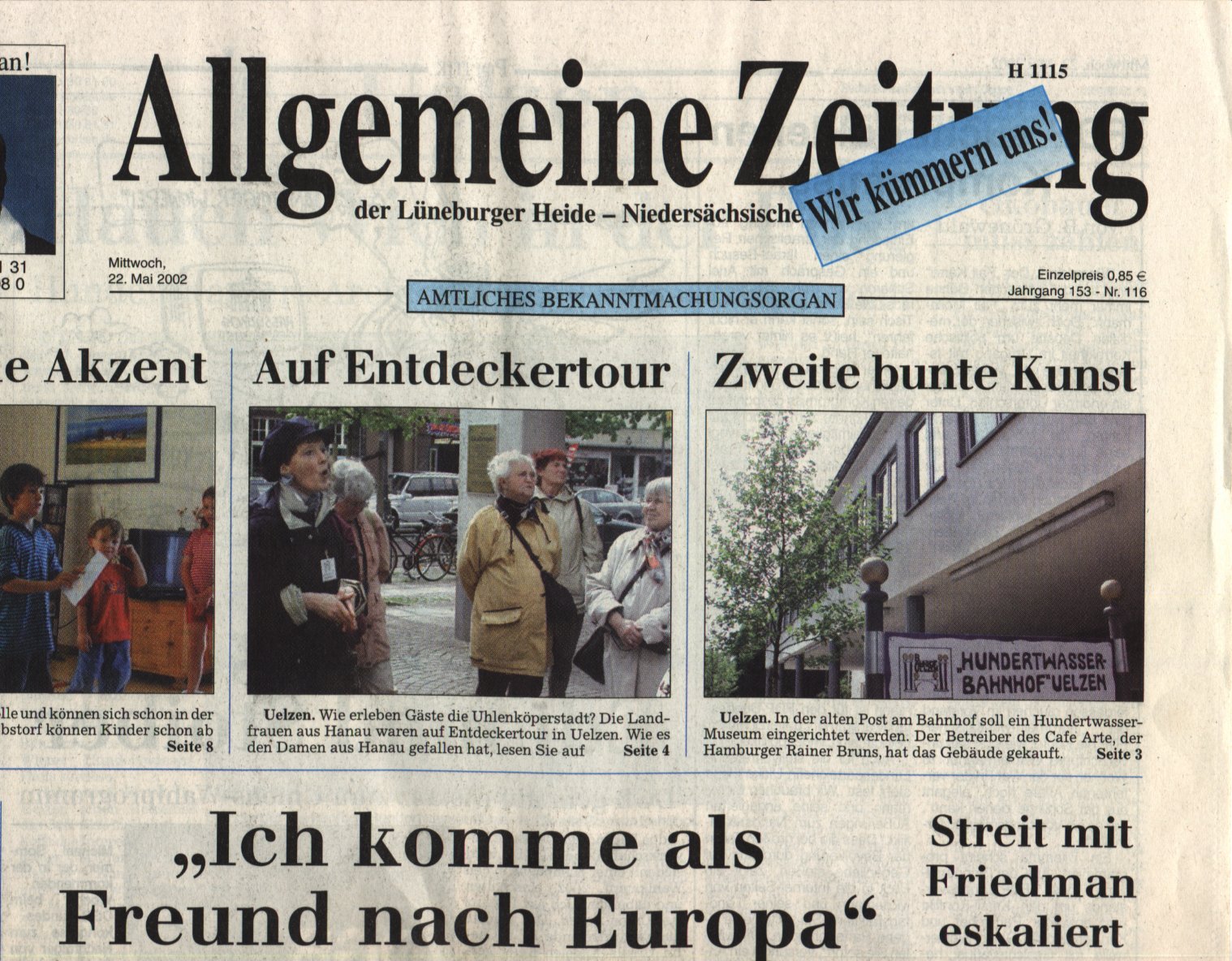 Allgemeine Zeitung vom 22.5.2002, Titelseite