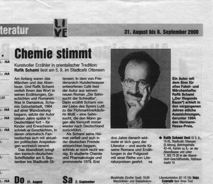 Hamburger Abendblatt Nr. 205/33 vom 31.8.2000,
LI-VE Seite 26
