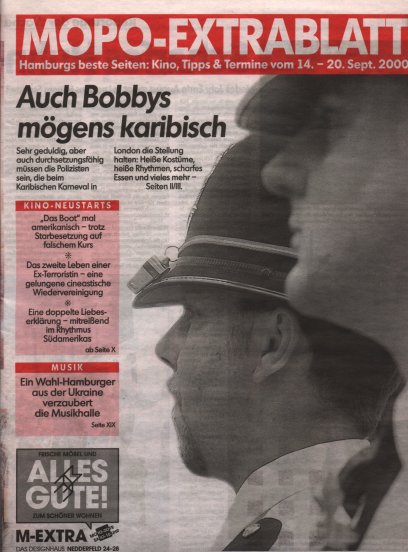 Hamburger Morgenpost Nr. 215 - 37 vom 14.9.2000,
MOPO-EXTRABLATT, Titel
